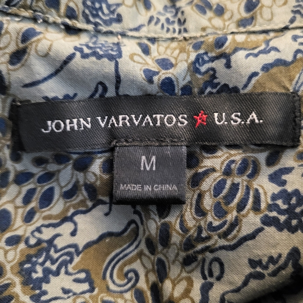 John Varvatos Men's Stylish Brown and Blue Patterned Short Sleeve Shirt - Size M - Picture 3 of 6